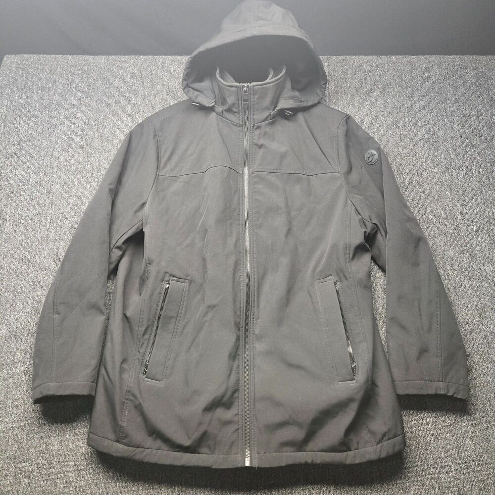 Calvin Klein Hooded Jacket Mens L Black Water Resistant Windbreaker Coat